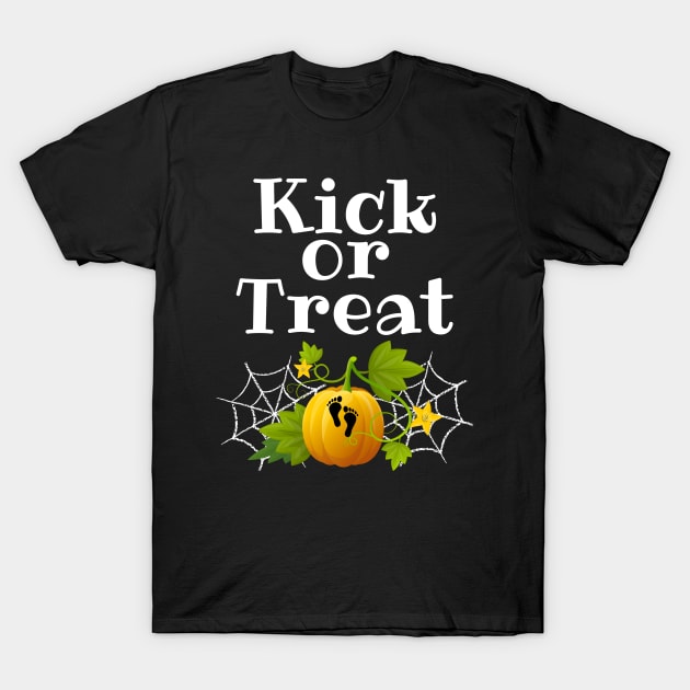 Kick or treat Halloween Pregnancy T-Shirt by JustBeSatisfied